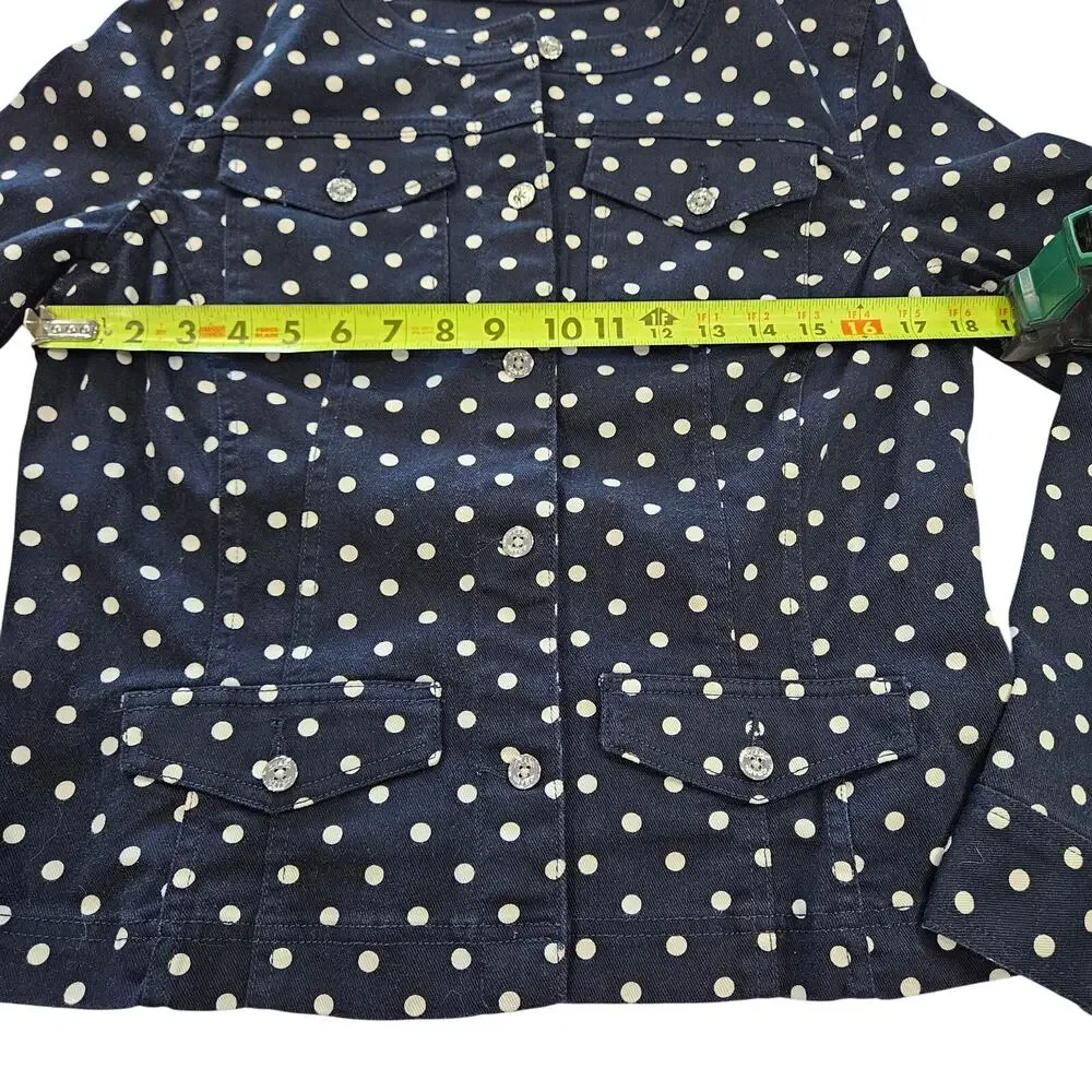 Chaps Ralph Lauren Navy Polka Dot Denim Blazer Jacket Medium Classic Preppy - Picture 5 of 11